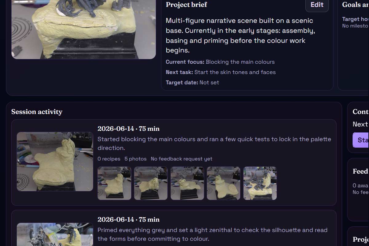 Brushlog painting session detail with photos and notes