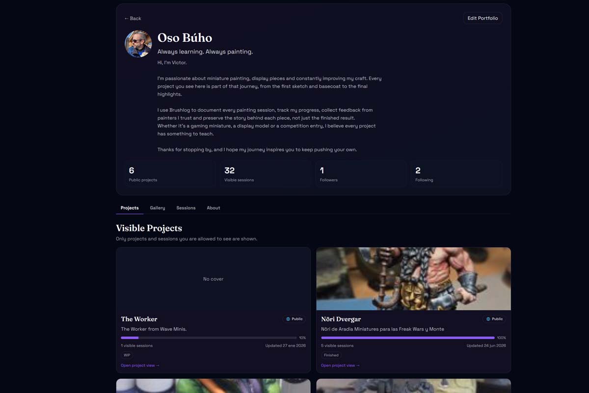 Brushlog portfolio header and first projects